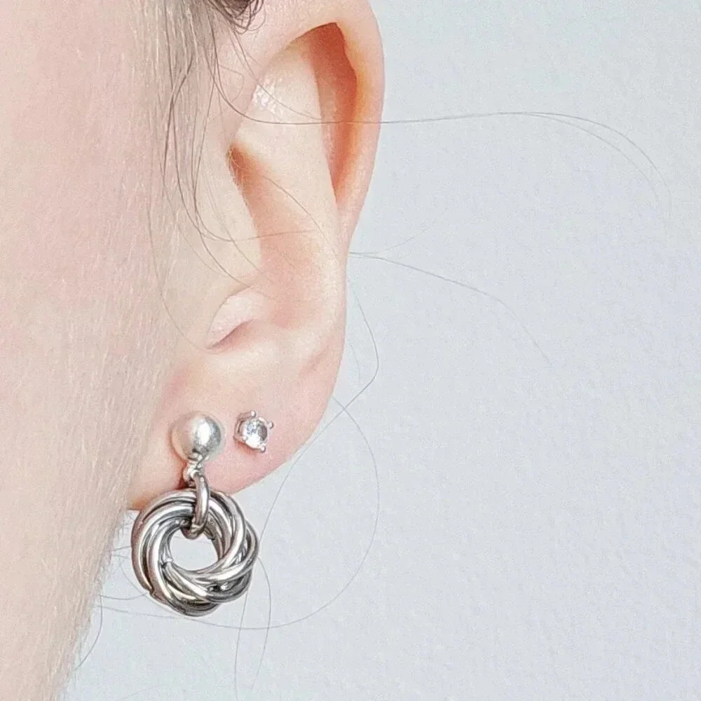Vintage silver knot circle hoop earrings